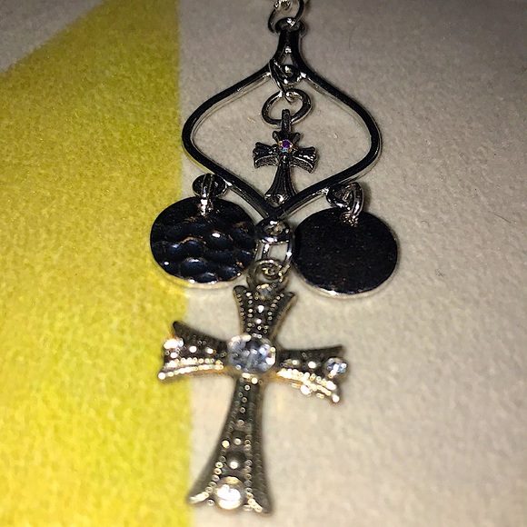 love, Savvy Double Cross Silver Chandelier Earrings - Picture 3 of 3